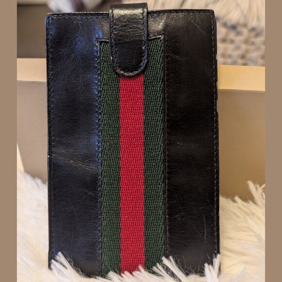 Gucci, Vintage Long Bifold Wallet, Black Leather with Iconic Stripe - Picture 2 of 16